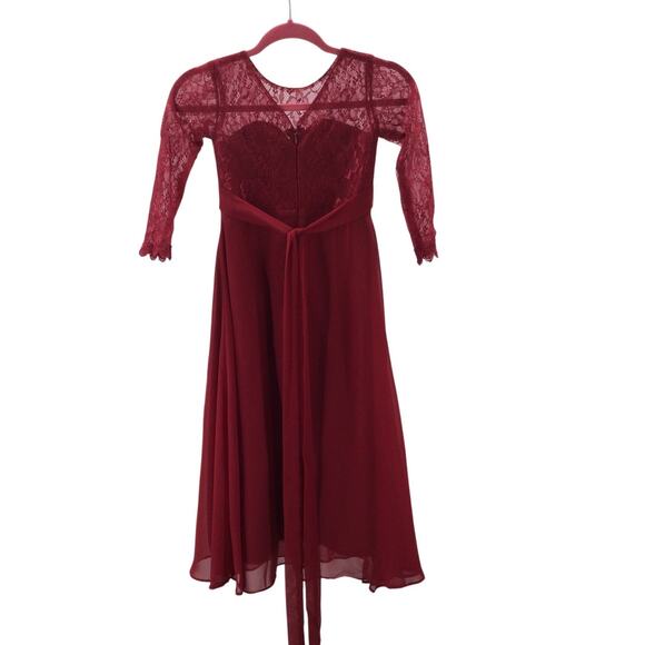 GIRL'S PARTY DRESS SZ 10-11 Y red long sleeve lace wedding guest formal NEW 0b10 - Picture 2 of 6